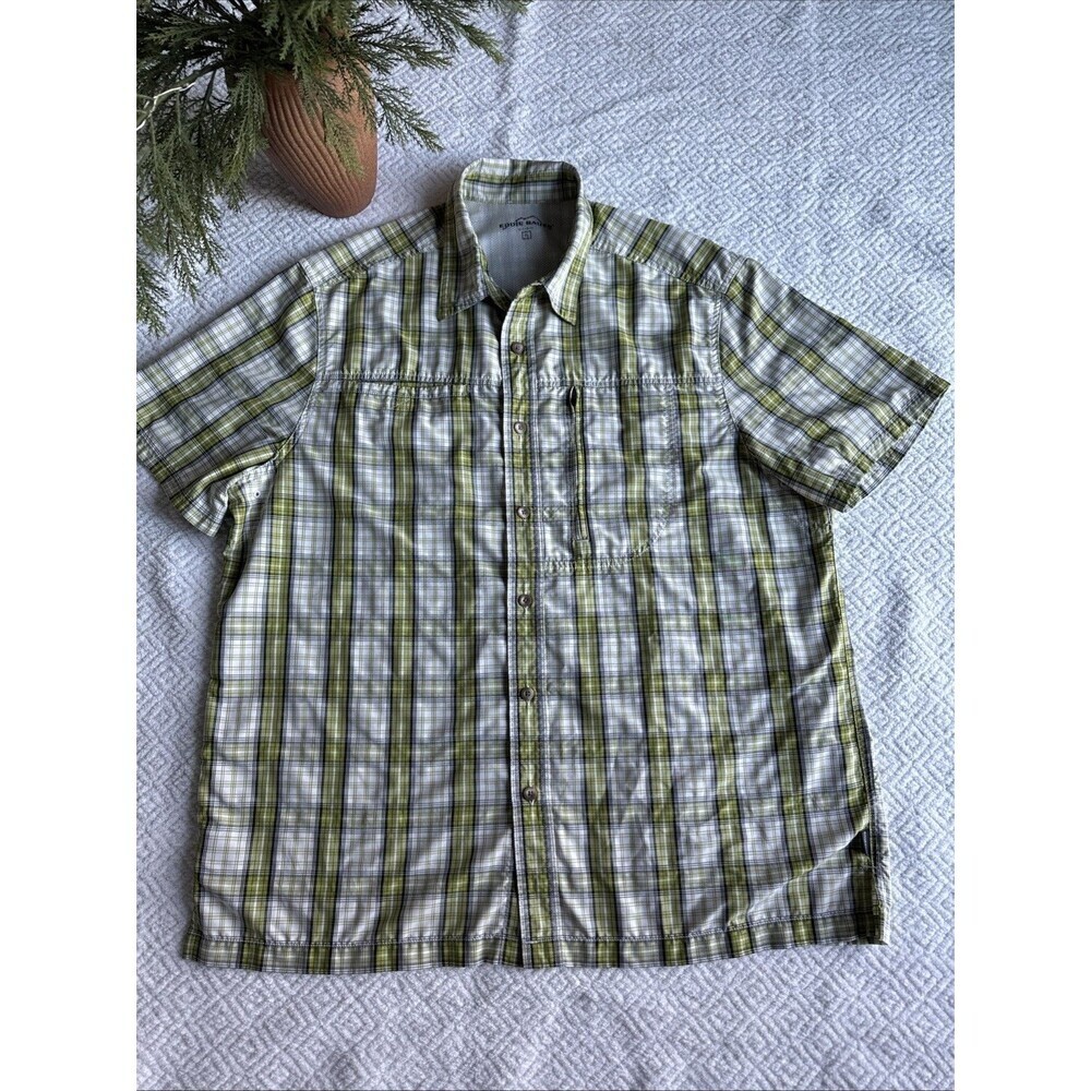 Eddie Bauer Shirt Mens  Green Button Up Outdoor Hiking Casual Camp Sz XL